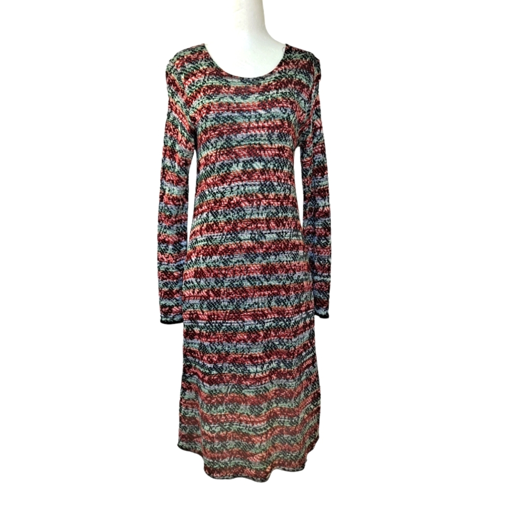 Vintage 80's Brenda French Hand Loomed Geometric Multi-Color Sweater Dress szS